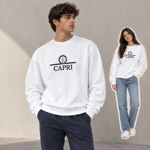 Capri Italia Mens Crewneck Fleece Sweatshirt L Cotton Embroidered Anchor Italy L
